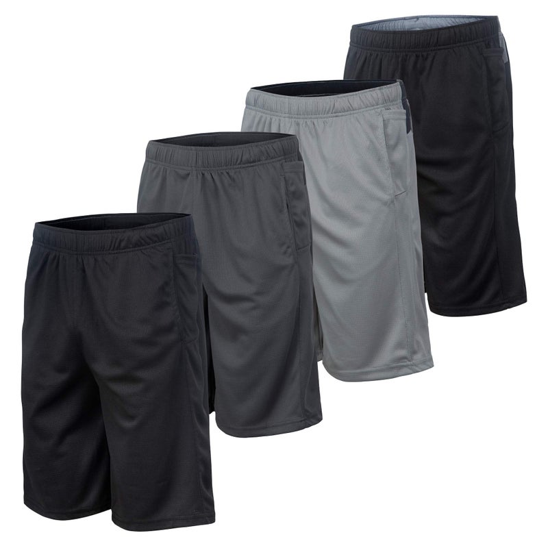 Essential Elements 4 Pack: Men's Dry-Fit Sweat Resistant Active Athletic Performance Shorts - Image 1